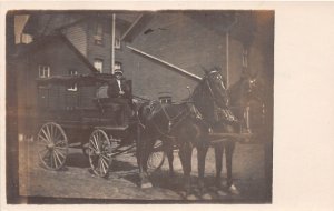 J65/ Interesting RPPC Postcard c1910 Horse Wagon Driver Carriage 355