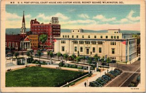 Vtg 1930s Post Office Customs & Court House Rodney Square Wilmington DE Postcard