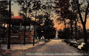 J58/ Streator Illinois Postcard c1910 Public Service Building City Park 88