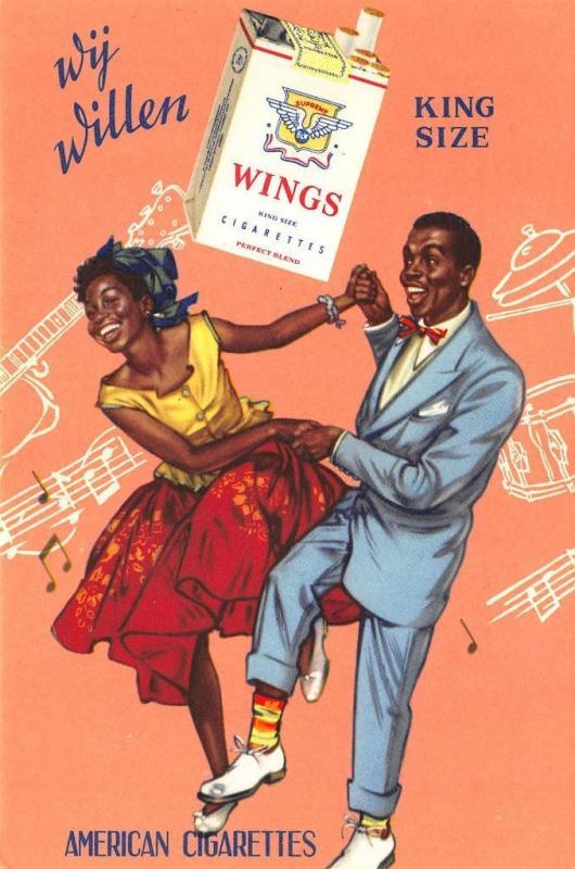 Wings Cigarettes Advertising Black Couple Dancing Artist Signed Postcard