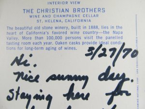 ST HELENA, Ca ~ Christian Brothers Wine Champagne Cellar Interior View Postcard