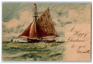 1904 Christmas Schooner Boat Scene Waterbury Connecticut CT Tuck's Postcard