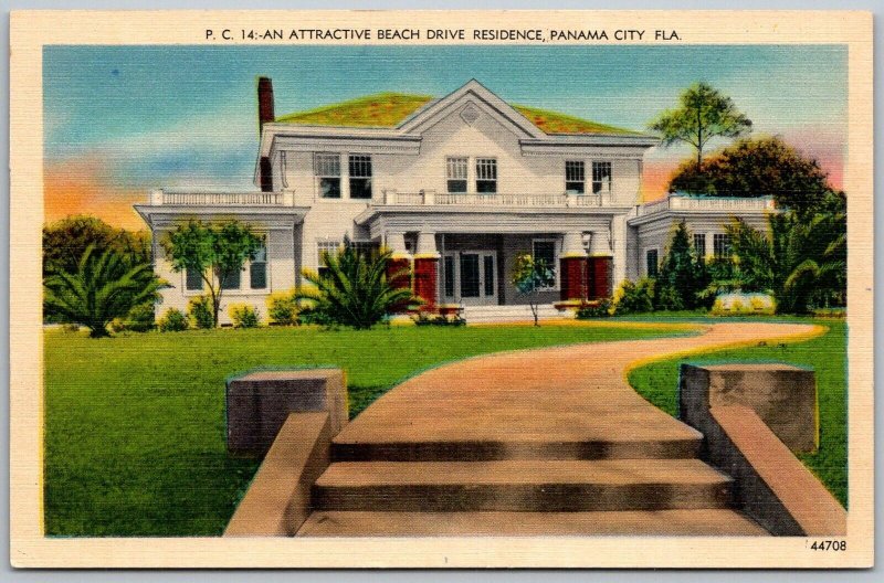 Panama City Florida 1940s Postcard Attractive Beach Drive Residence Home