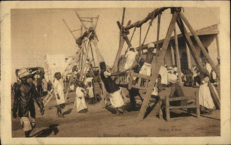 From Djibouti Group  Natives Children Swings c1915 Postcard