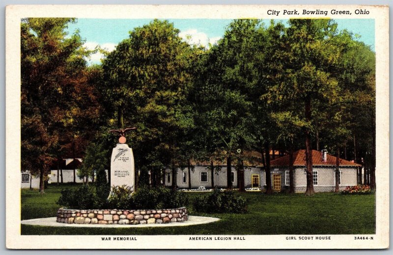 Vtg Bowling Green Ohio OH City Park War Memorial Girl Scout House 1930s Postcard