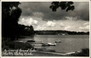 Sister Lakes Michigan MI Round Lake Real Photo Vintage Postcard