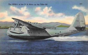 Flying Boat XPBS-1 US Navy Plane Take Off linen postcard