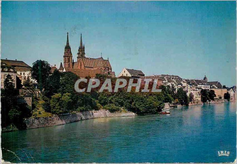 Postcard Modern Basel (Switzerland) view of the Rhine and the Cathedral