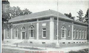 1950s New U.S. Post Office Greenfield Indiana Postcard