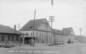 J38/ La Junta Colorado RPPC Postcard c1910 Santa Fe Railroad Depot  78