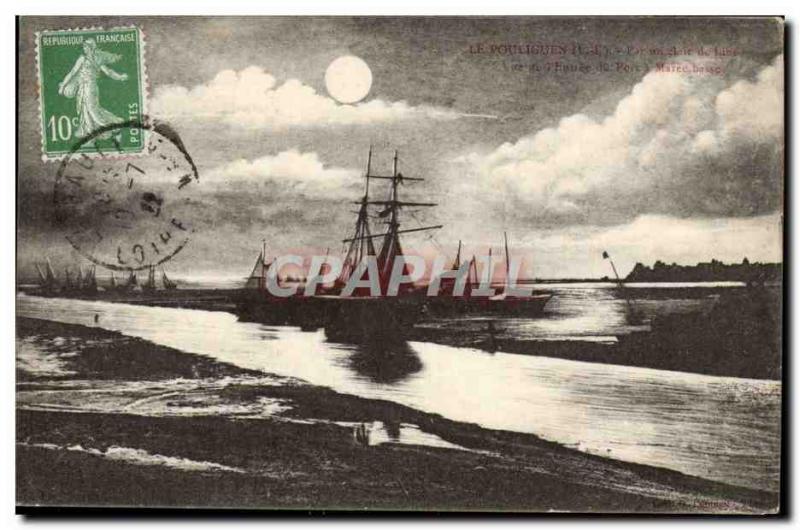 Pouliguen Old Postcard On a moonlit view of the & # 39entree the harbor at lo...