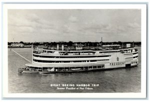 Sight Seeing Harbor Trip Steamer President At New Orleans KY RPPC Photo Postcard