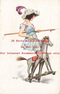 Cheri Herouard, Lapina No 6021, Cavalry, Woman Riding Rocking Horse