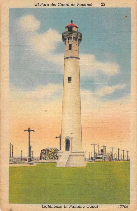 Panama Canal Light House Street View Antique Postcard K7876441