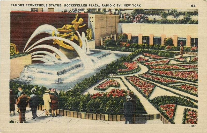 PROMETHEUS STATUE ROCKEFELLER PLAZA RADIO CITY NEW YORK POSTCARD 