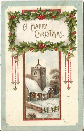 Country Christmas in a Snow covered Winter Church Scene Vintage Postcard