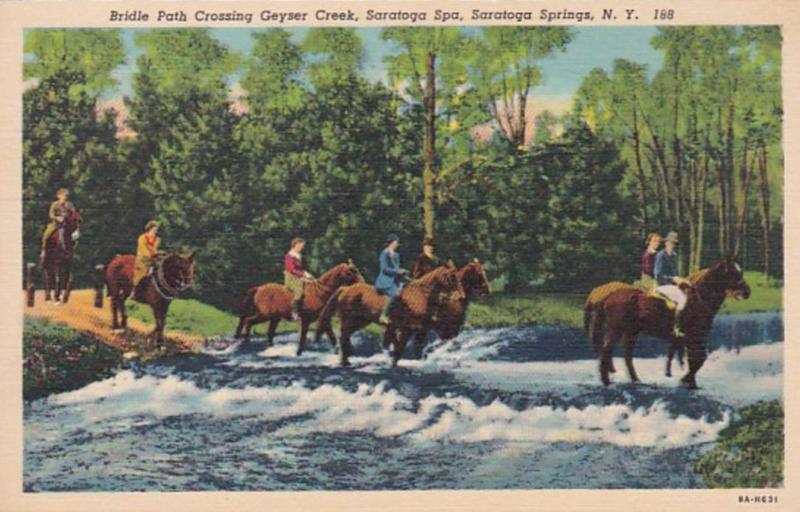 New York Saratoga Springs Horseback Riders Bridle Path Crossing Geyser Creek ...