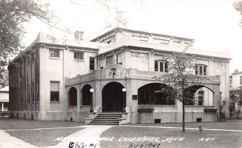 C56/ Coldwater Michigan Mi Real Photo RPPC Postcard c40s Masonic Temple Building