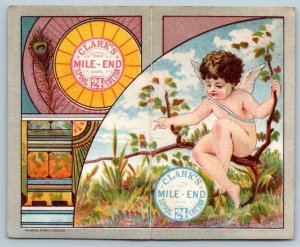 1881 CALENDAR FOLDER CLARK'S MILE END SPOOL COTTON ANGEL CHERUB PEACOCK FEATHER