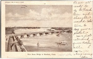 New Stone Bridge at Hartford CT c1905 Undivided Back Vintage Postcard V06