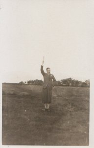 Occupations Postcard - Real Photo of Man Waving Flags or Handkerchiefs - 3357A