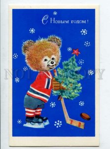 3130815 USSR BEAR ice hockey MANILOVA old postcard 1974 year