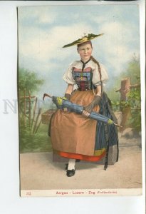 460643 Switzerland Lucerne girl in national costume with an umbrella Vintage