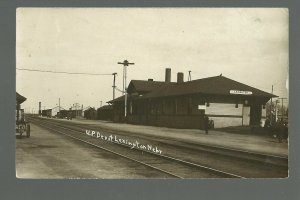 Lexington NEBRASKA RPPC c1910 DEPOT Train Station UNION PACIFIC RAILROAD