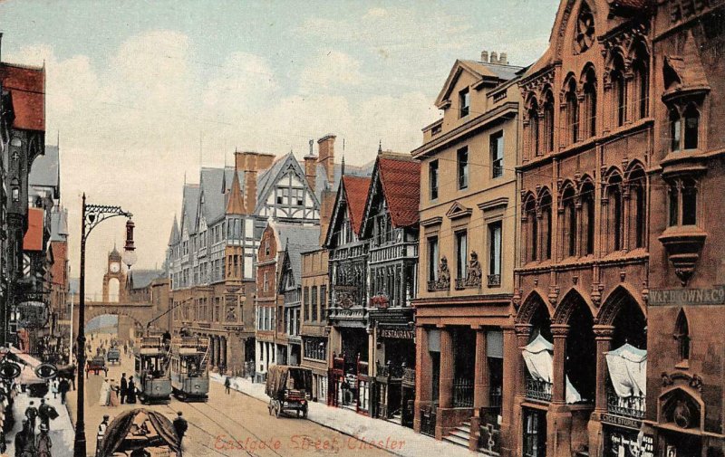 Eastgate Street Scene Grosvenor Hotel Chester, UK England Postcard ca 1910s