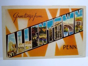 Greeting From Allentown Large Letter Postcard Pennsylvania Linen Dexter Press