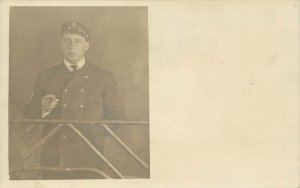 RPPC Postcard Man In Sailors Uniform With Cigar Poses at AYP Expo Alaska Yukon