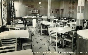 Illinois Savanna Radke Coffee Shop interior 1951 RPPC Photo Postcard 22-5453