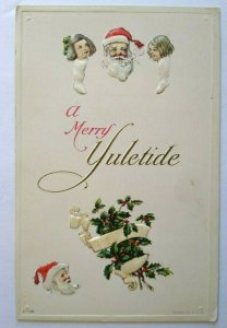 Santa A Merry Yuletide Christmas Postcard Heads Inside Stockings Series C-176