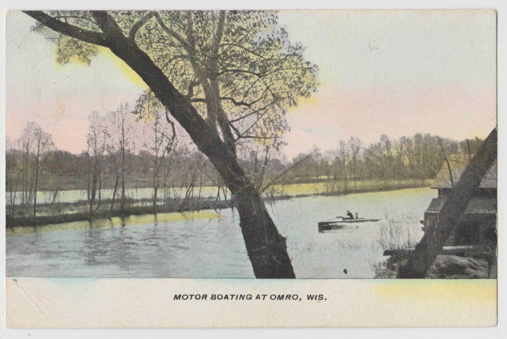 Omro WI Wisconsin Motor Boat on FOX River 1911 Postcard United States
