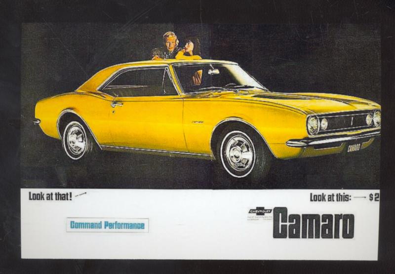 1967 CHEVROLET CAMARO CAR DEALER ADVERTISING POSTCARD '67 CHEVY