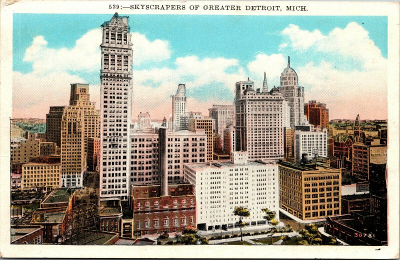 Vtg 1920s Skyscrapers of Detroit Michigan MI Postcard