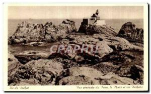 Old Postcard Island Brehat General view of Peacock Lighthouse and The Rocks