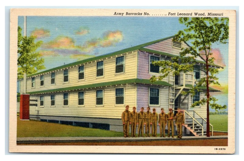 Postcard Army Barracks, Fort Leonard Wood MO Missouri I49