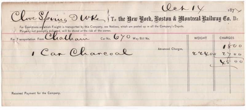 1874 Freight Receipt, NEW YORK, BOSTON & MONTREAL RAILWAY CO., Dr.