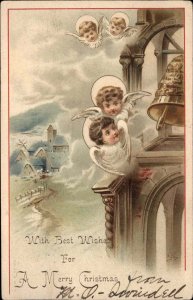 Art Nouveau Christmas Children Cherub Angels Ringing Bell c1910 Postcard