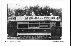  Pamlin Brighton Tram RP PPC M77, Lyon & Hall Pianos, Brasso Polish Advert 