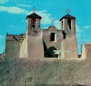 Vtg Chrome Postcard Taos New Mexico NM Rancho De Taos Church UNP Unsused