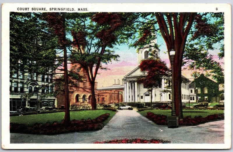 Court Square Springfield Massachusetts MA Ground Park Trees & Bldg. Postcard