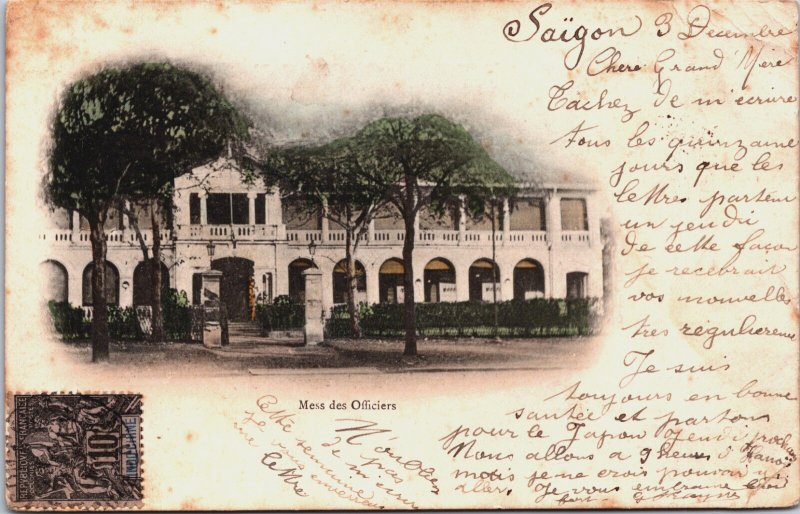 Vietnam Cochinchina Mess des Officiers Saigon Vintage Postcard C078