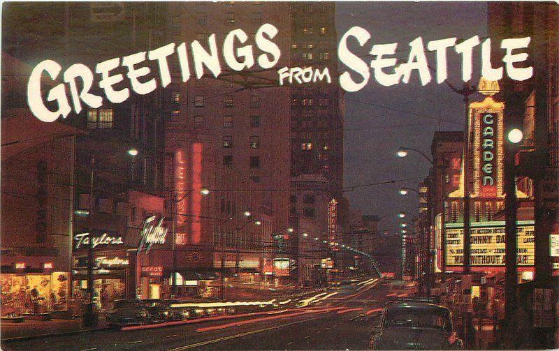 Autos 1960s Night Neon Theater Marquee Seattle Washington Smith Western 2166