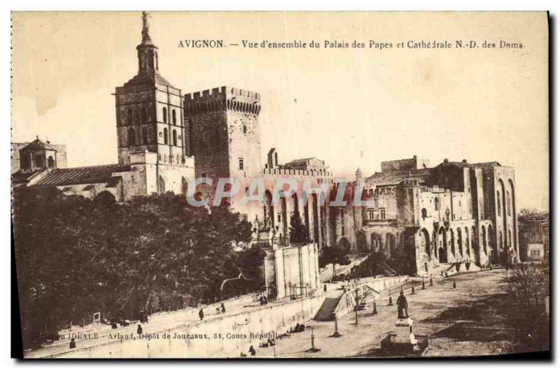 Old Postcard Avignon Overview of the Papal Palace and Cathedral ND des Doms