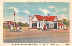 G49/ Irving New York Postcard Linen Gast Station White Horse Service Pumps