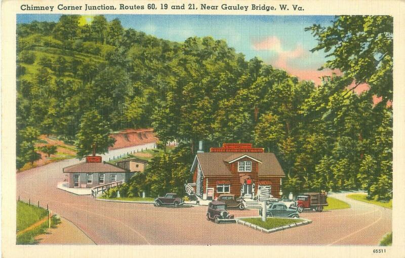 Chimney Corner Junction Near Gauley Bridge, West Virginia WV Linen Postcard