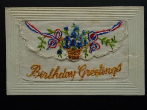 WW1 c1916 Embroidered Silk Postcard BIRTHDAY GREETING from Mama & Dad