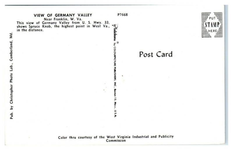 Germany Valley near Franklin, WV Postcard *5F2